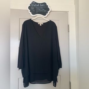 MICHAEL Michael Kors black sariyah v-neck mixed material blouse